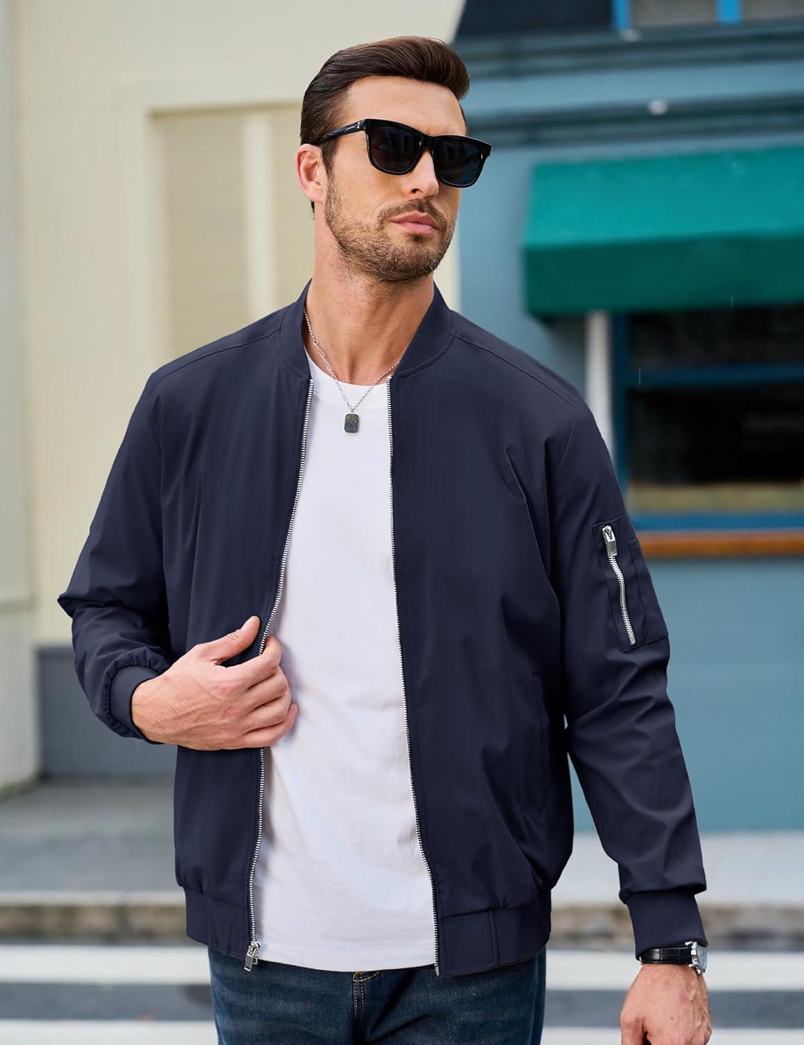 imageMAGCOMSEN Mens Bomber Jacket Lightweight Casual Windbreaker Spring Fall Zip Up Coat with 5 Pocket01 Navy