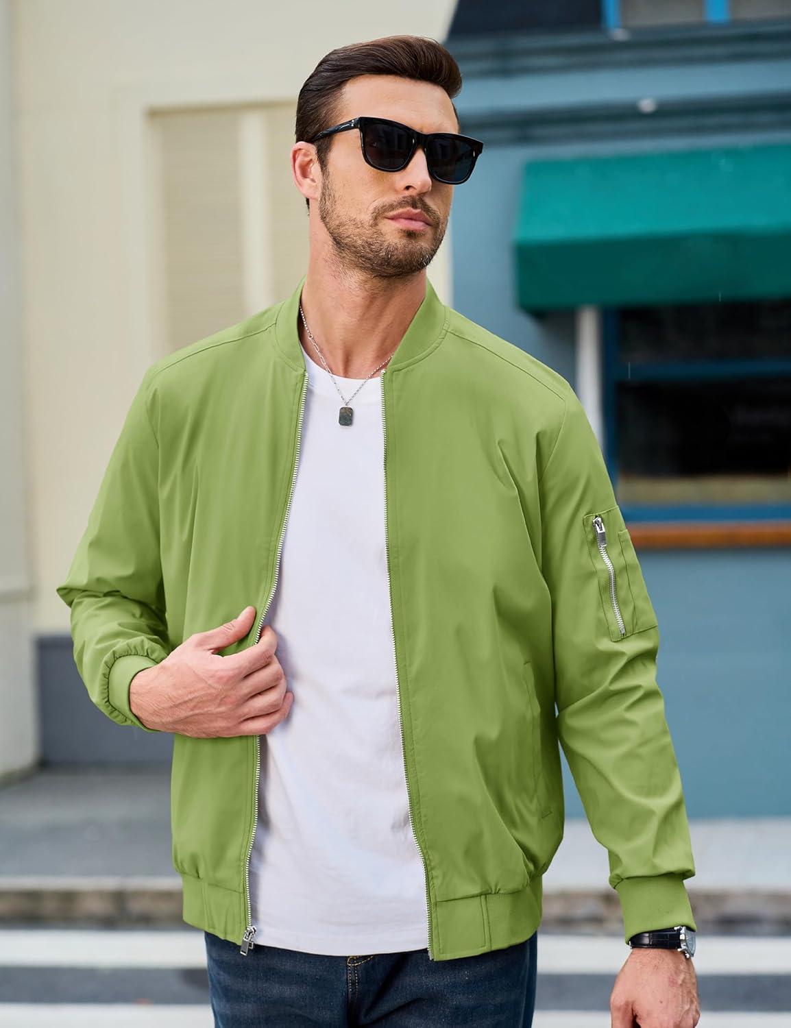 imageMAGCOMSEN Mens Bomber Jacket Lightweight Casual Windbreaker Spring Fall Zip Up Coat with 5 Pocket01 Olive Green