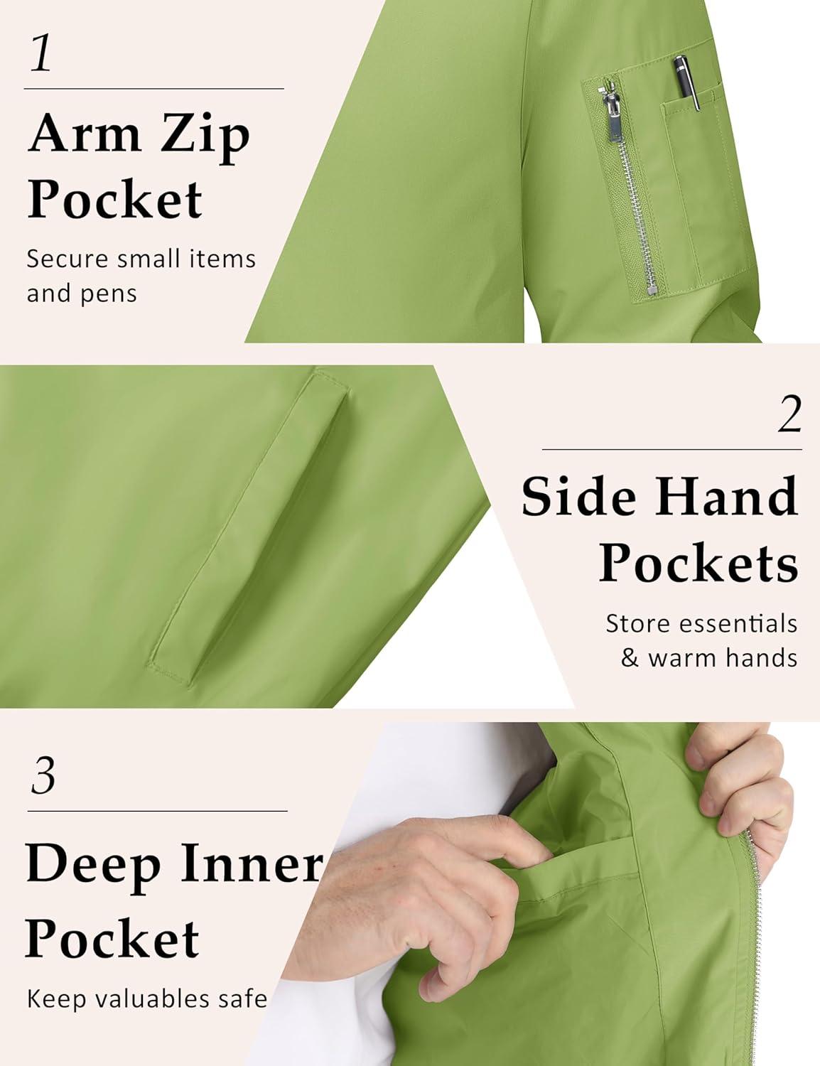 imageMAGCOMSEN Mens Bomber Jacket Lightweight Casual Windbreaker Spring Fall Zip Up Coat with 5 Pocket01 Olive Green