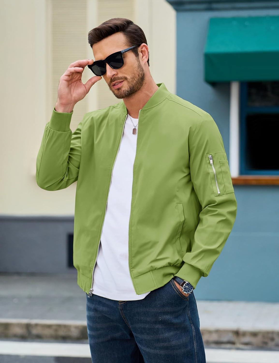 imageMAGCOMSEN Mens Bomber Jacket Lightweight Casual Windbreaker Spring Fall Zip Up Coat with 5 Pocket01 Olive Green