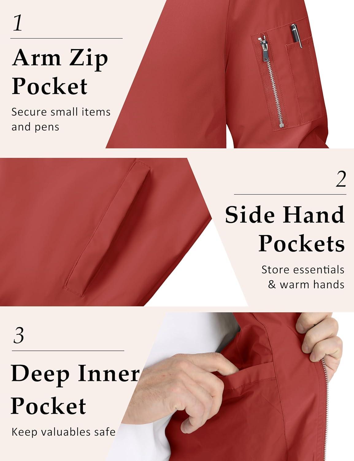 imageMAGCOMSEN Mens Bomber Jacket Lightweight Casual Windbreaker Spring Fall Zip Up Coat with 5 Pocket01 Orange Red