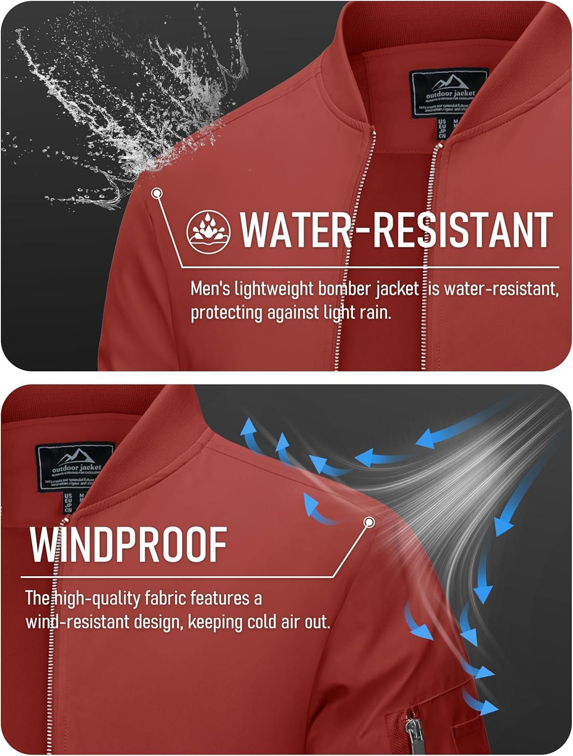 imageMAGCOMSEN Mens Bomber Jacket Lightweight Casual Windbreaker Spring Fall Zip Up Coat with 5 Pocket01 Orange Red