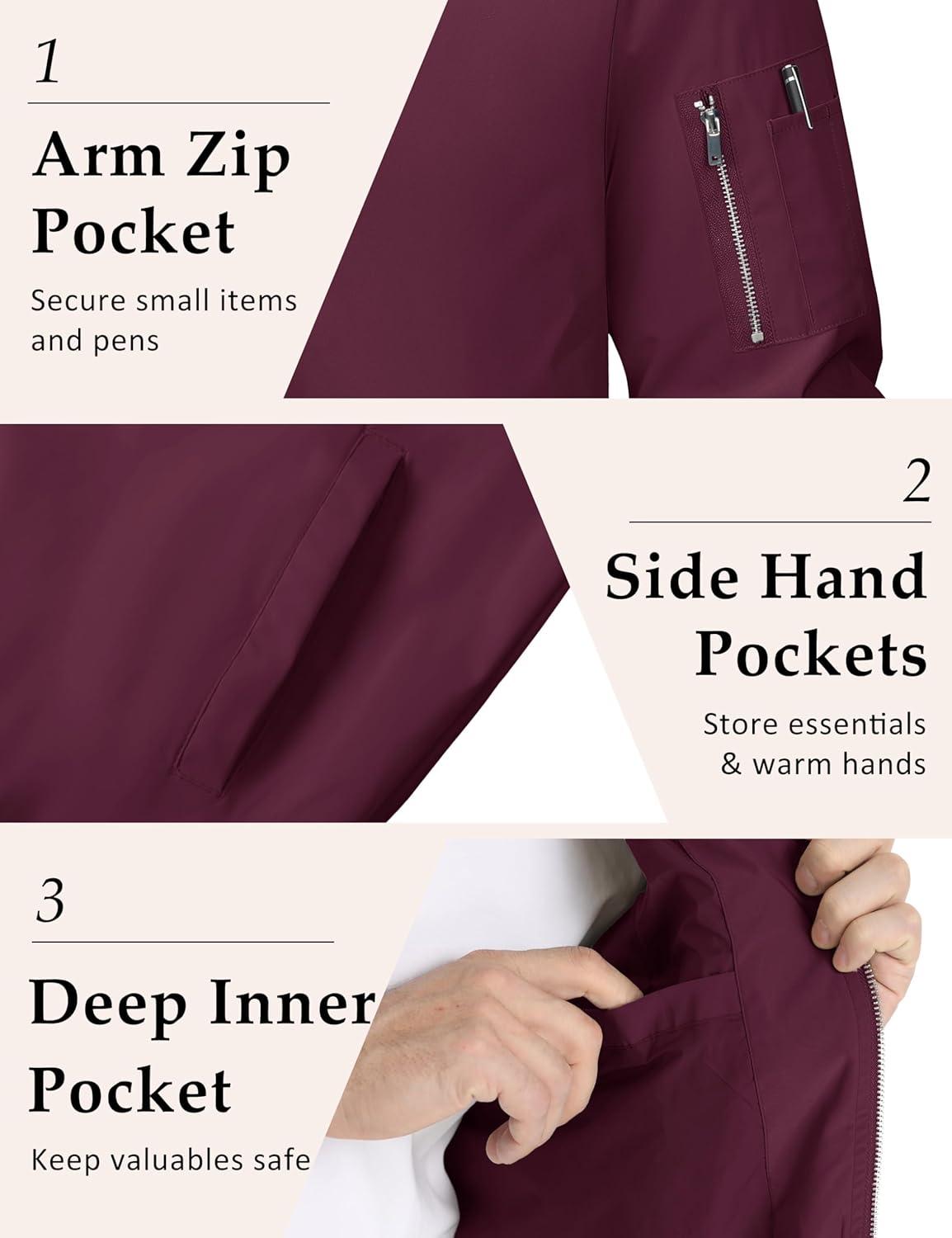 imageMAGCOMSEN Mens Bomber Jacket Lightweight Casual Windbreaker Spring Fall Zip Up Coat with 5 Pocket01 Wine Red