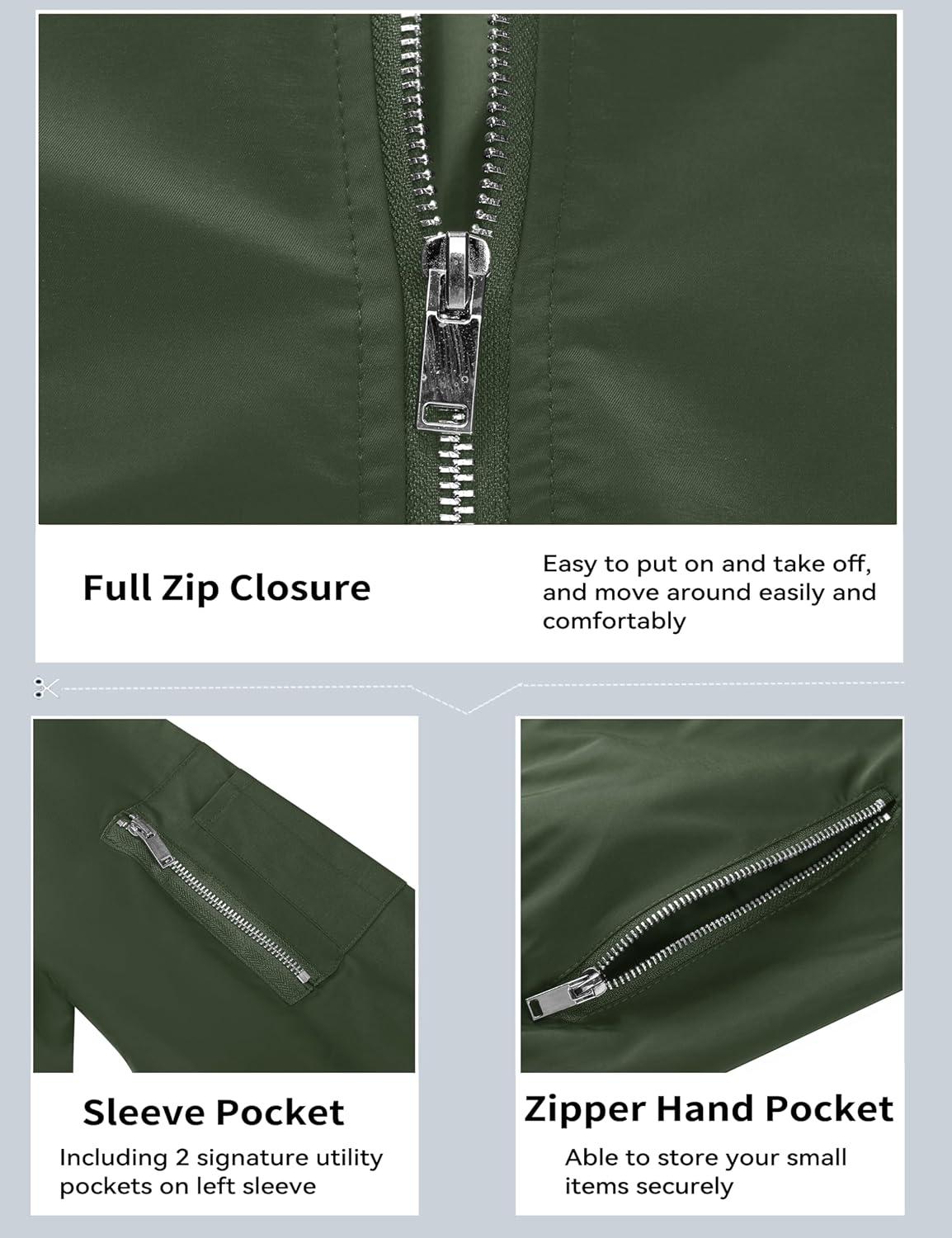 imageMAGCOMSEN Mens Bomber Jacket Lightweight Casual Windbreaker Spring Fall Zip Up Coat with 5 Pocket02 Army Green