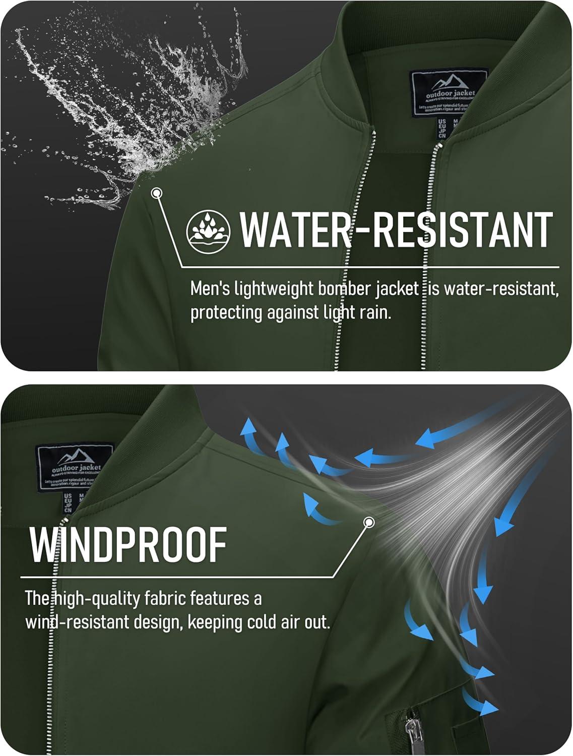 imageMAGCOMSEN Mens Bomber Jacket Lightweight Casual Windbreaker Spring Fall Zip Up Coat with 5 Pocket02 Army Green