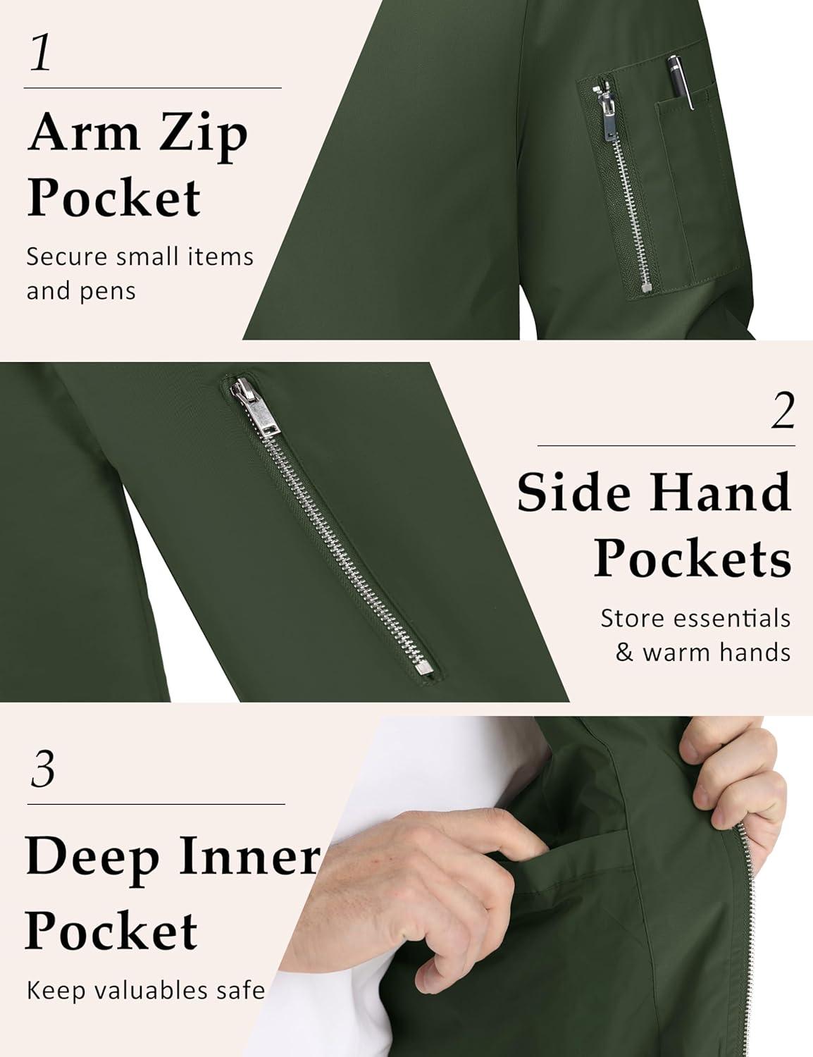 imageMAGCOMSEN Mens Bomber Jacket Lightweight Casual Windbreaker Spring Fall Zip Up Coat with 5 Pocket02 Army Green