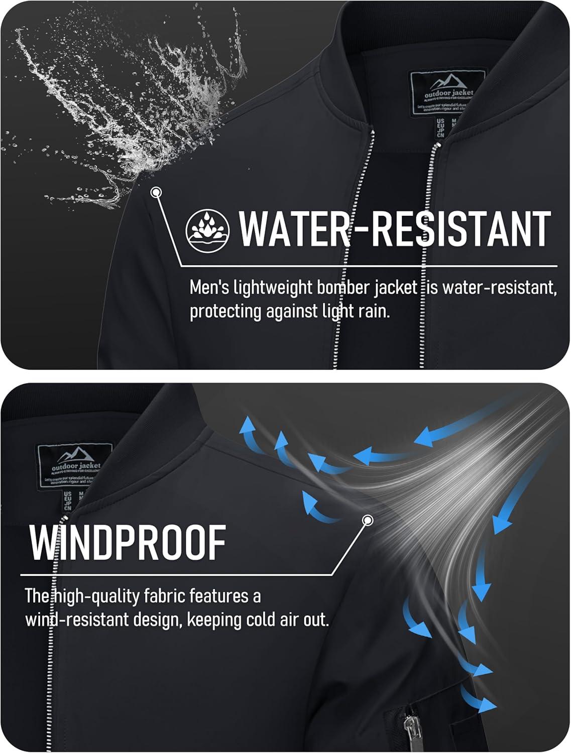 imageMAGCOMSEN Mens Bomber Jacket Lightweight Casual Windbreaker Spring Fall Zip Up Coat with 5 Pocket02 Black