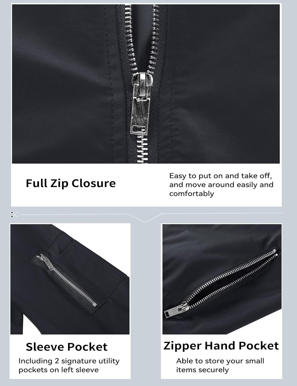 imageMAGCOMSEN Mens Bomber Jacket Lightweight Casual Windbreaker Spring Fall Zip Up Coat with 5 Pocket02 Black