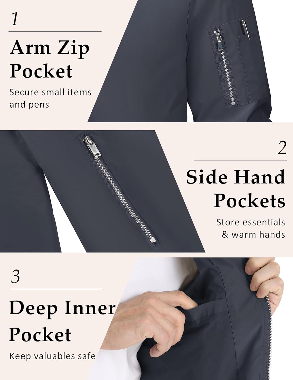 imageMAGCOMSEN Mens Bomber Jacket Lightweight Casual Windbreaker Spring Fall Zip Up Coat with 5 Pocket02 Dark Grey