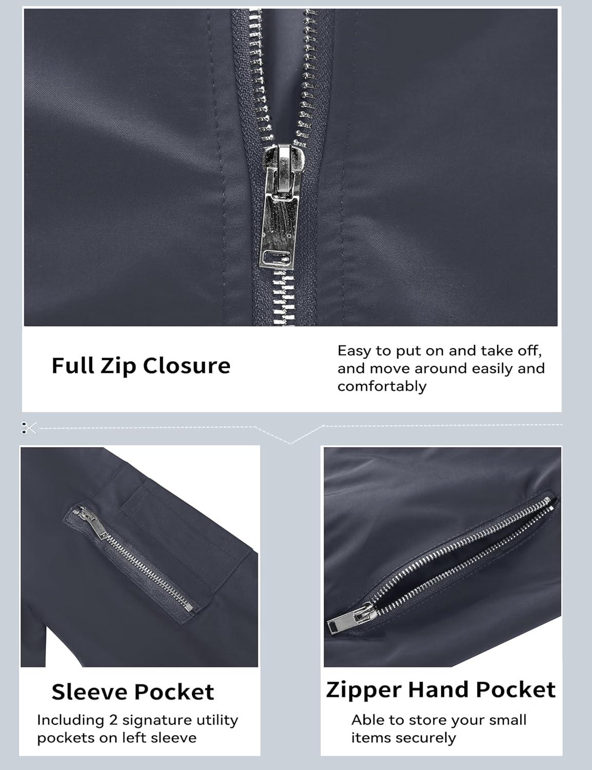 imageMAGCOMSEN Mens Bomber Jacket Lightweight Casual Windbreaker Spring Fall Zip Up Coat with 5 Pocket02 Dark Grey