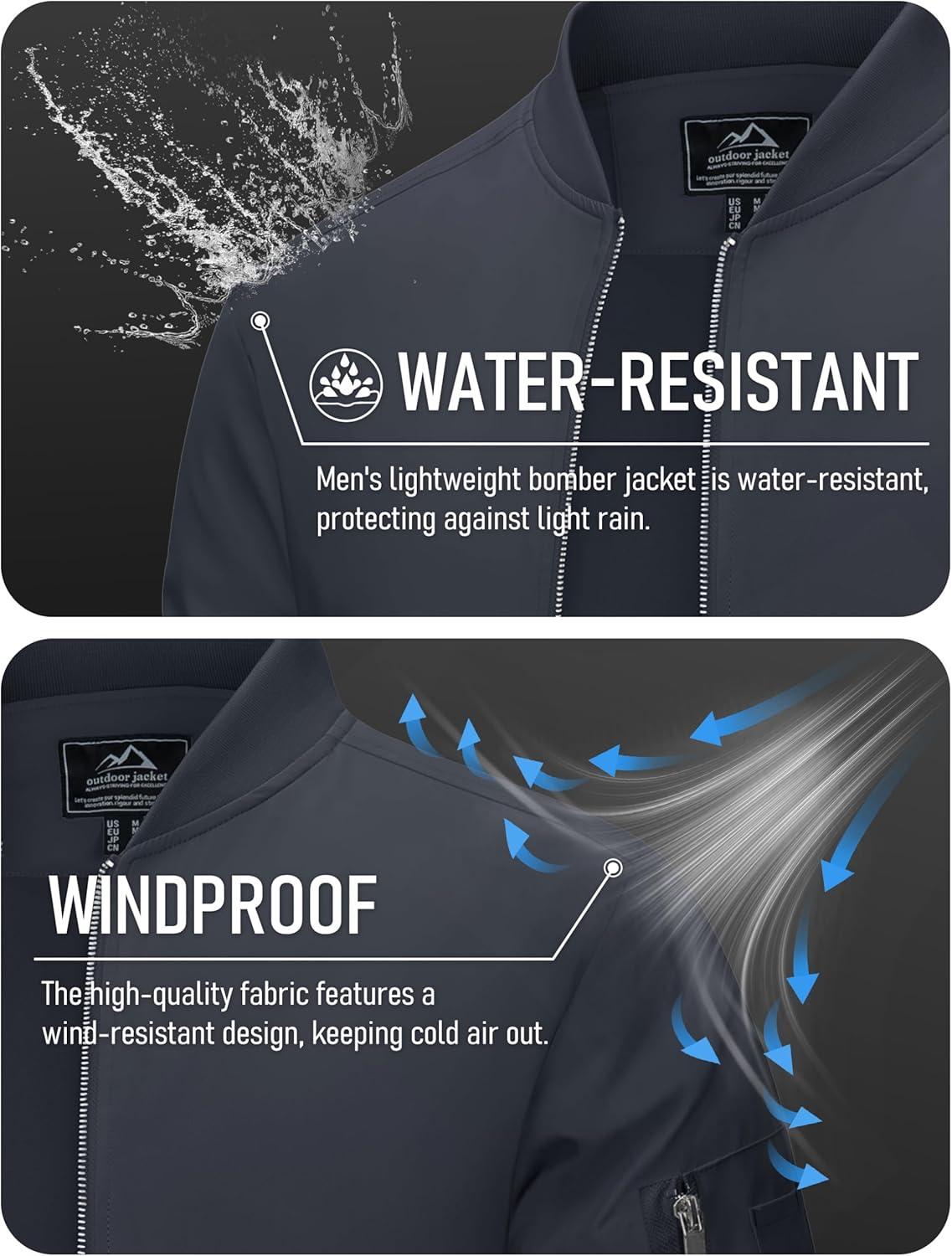 imageMAGCOMSEN Mens Bomber Jacket Lightweight Casual Windbreaker Spring Fall Zip Up Coat with 5 Pocket02 Dark Grey