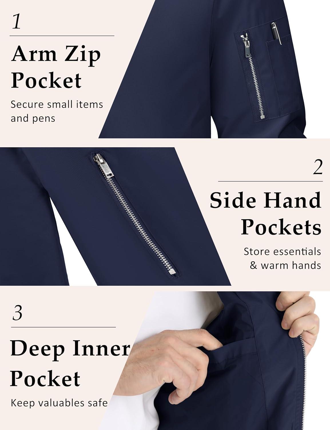 imageMAGCOMSEN Mens Bomber Jacket Lightweight Casual Windbreaker Spring Fall Zip Up Coat with 5 Pocket02 Navy