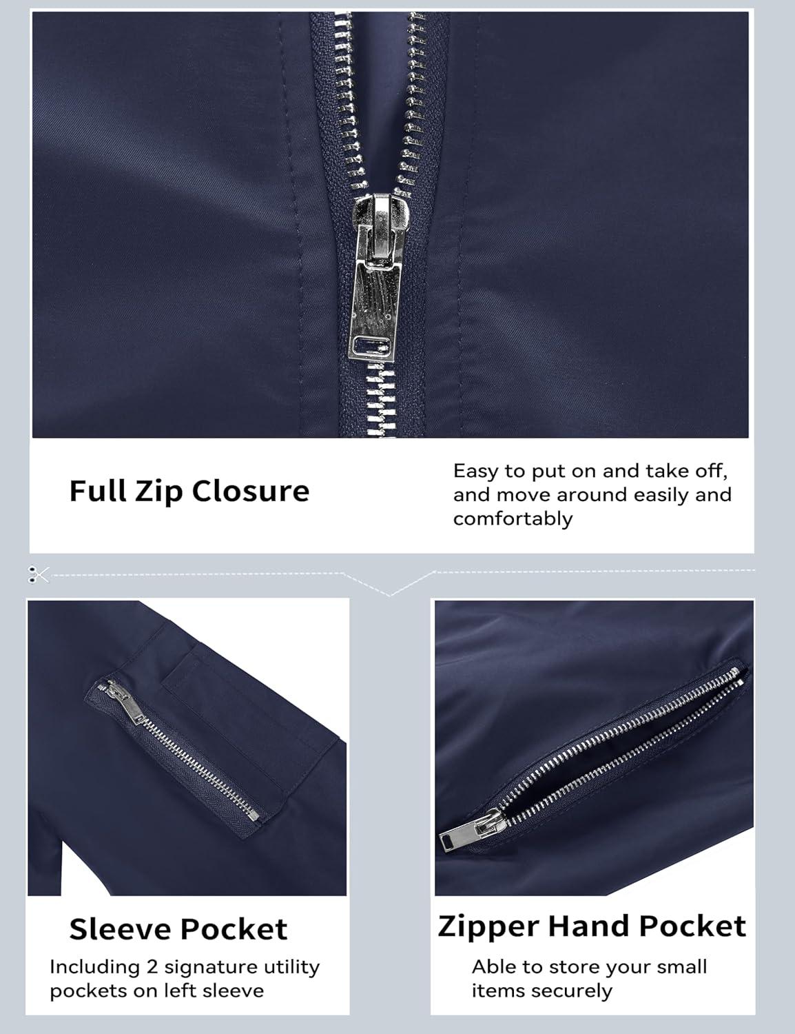 imageMAGCOMSEN Mens Bomber Jacket Lightweight Casual Windbreaker Spring Fall Zip Up Coat with 5 Pocket02 Navy