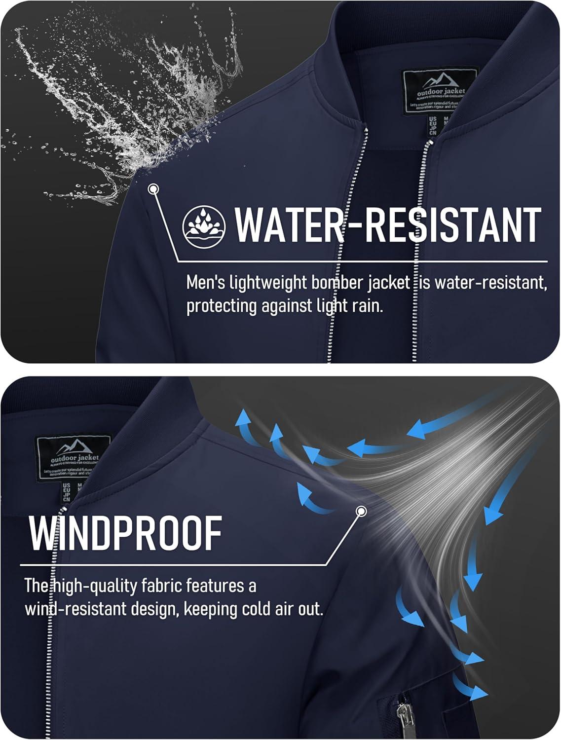 imageMAGCOMSEN Mens Bomber Jacket Lightweight Casual Windbreaker Spring Fall Zip Up Coat with 5 Pocket02 Navy