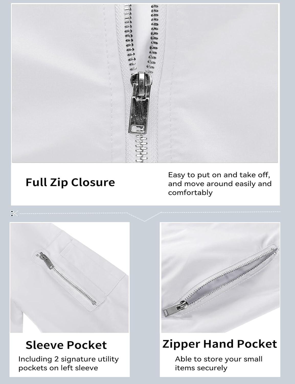 imageMAGCOMSEN Mens Bomber Jacket Lightweight Casual Windbreaker Spring Fall Zip Up Coat with 5 Pocket02 White