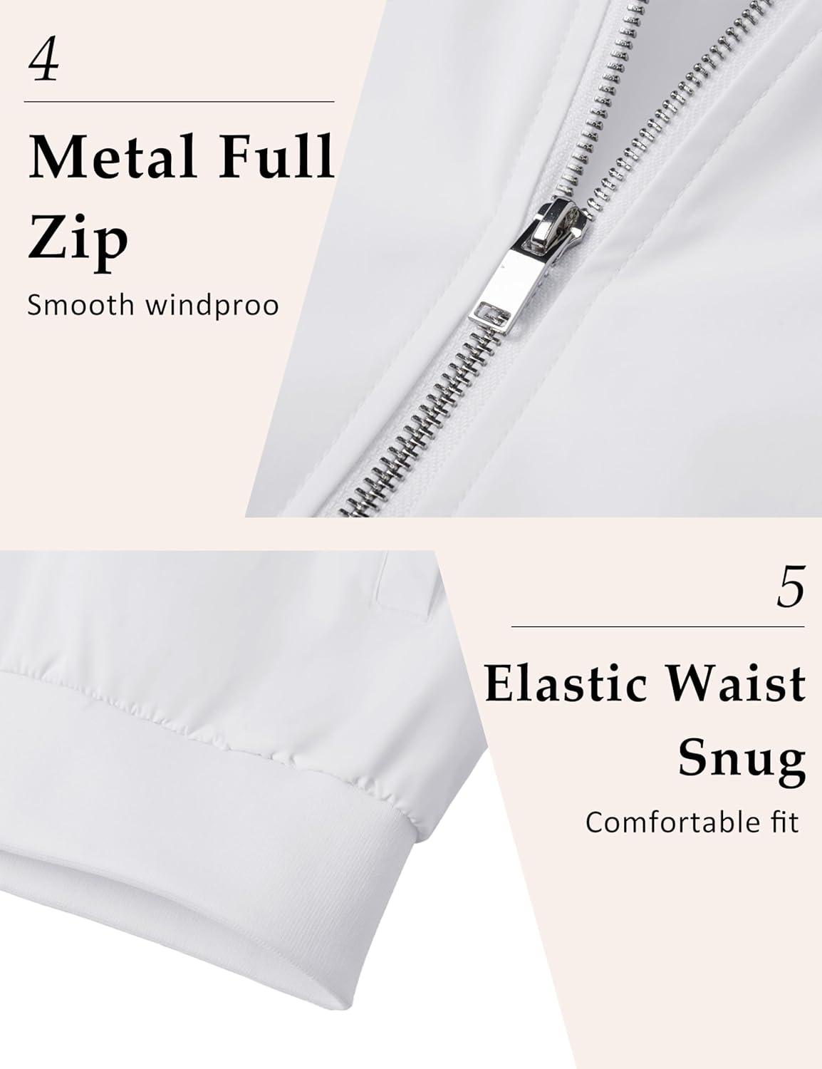 imageMAGCOMSEN Mens Bomber Jacket Lightweight Casual Windbreaker Spring Fall Zip Up Coat with 5 Pocket02 White