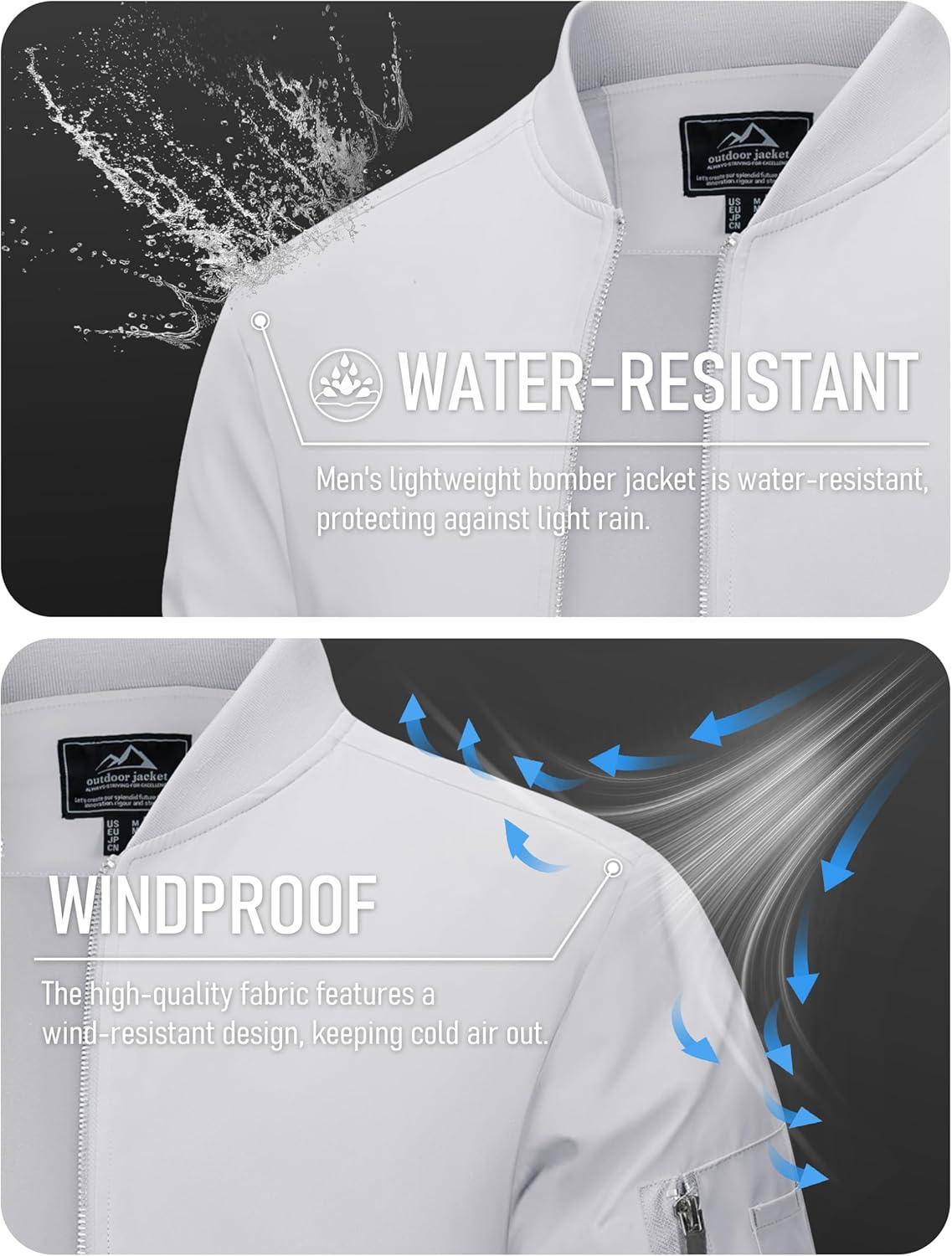 imageMAGCOMSEN Mens Bomber Jacket Lightweight Casual Windbreaker Spring Fall Zip Up Coat with 5 Pocket02 White