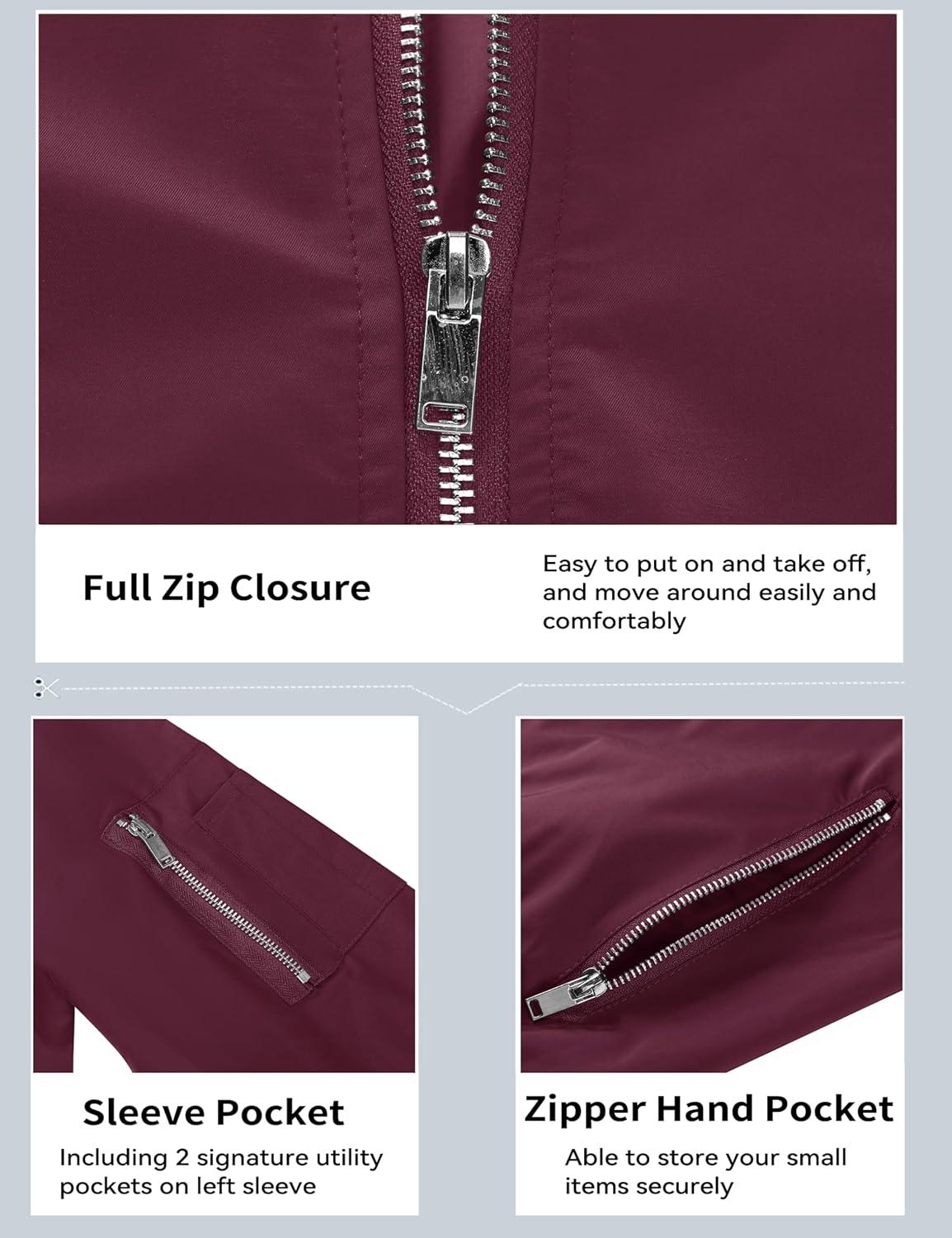imageMAGCOMSEN Mens Bomber Jacket Lightweight Casual Windbreaker Spring Fall Zip Up Coat with 5 Pocket02 Wine Red