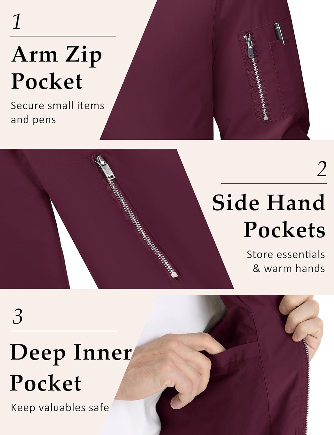 imageMAGCOMSEN Mens Bomber Jacket Lightweight Casual Windbreaker Spring Fall Zip Up Coat with 5 Pocket02 Wine Red