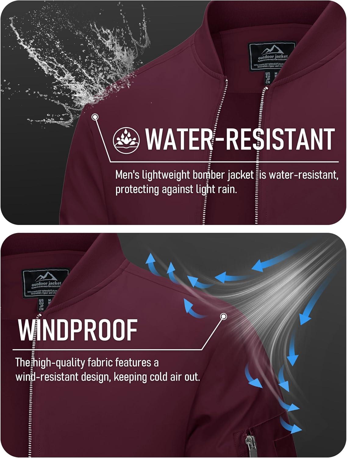 imageMAGCOMSEN Mens Bomber Jacket Lightweight Casual Windbreaker Spring Fall Zip Up Coat with 5 Pocket02 Wine Red