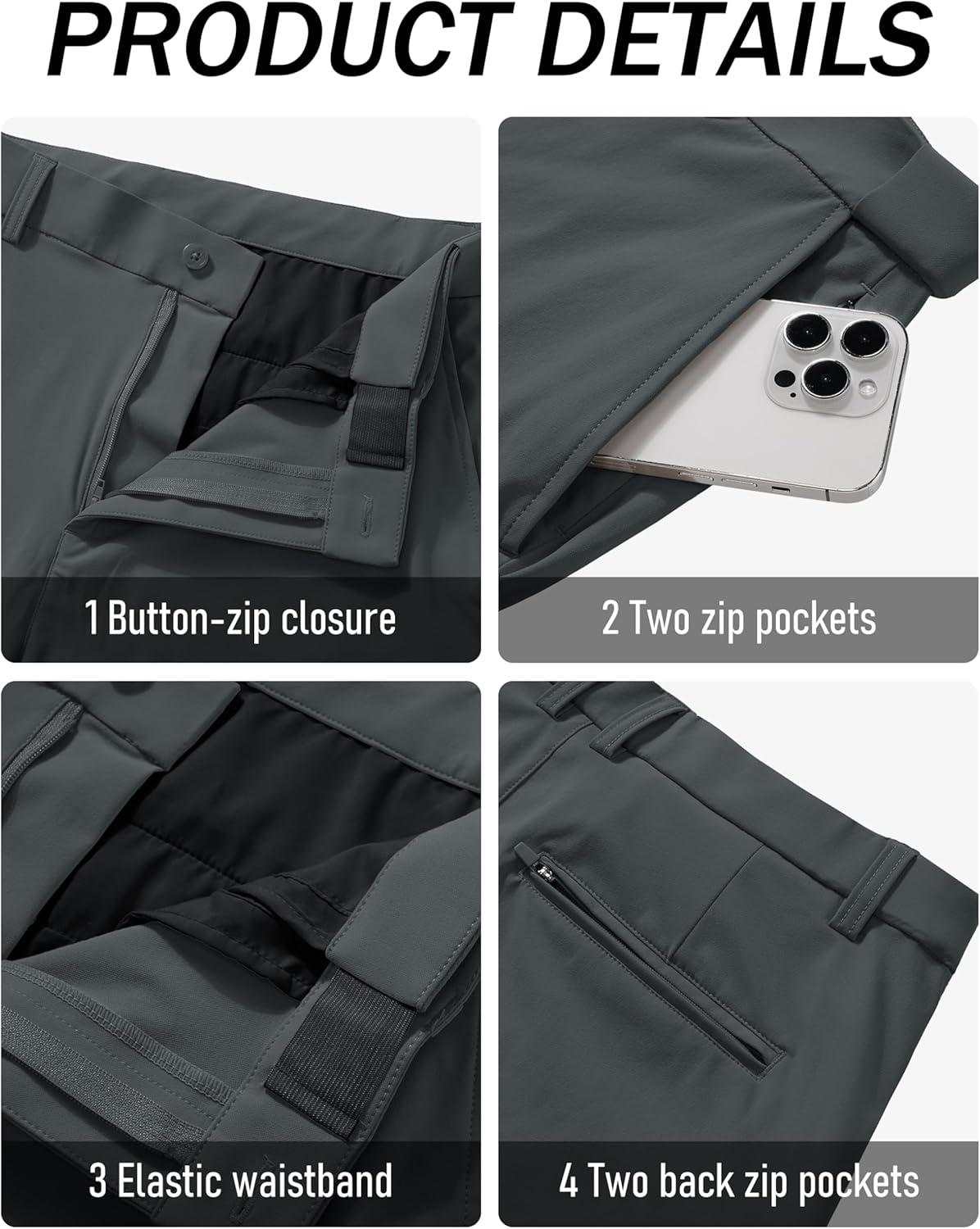 imageMAGCOMSEN Mens Casual Pants Straight Legs Flat Front Pants Waterproof Stretch Waist Trousers for GolfDark Grey