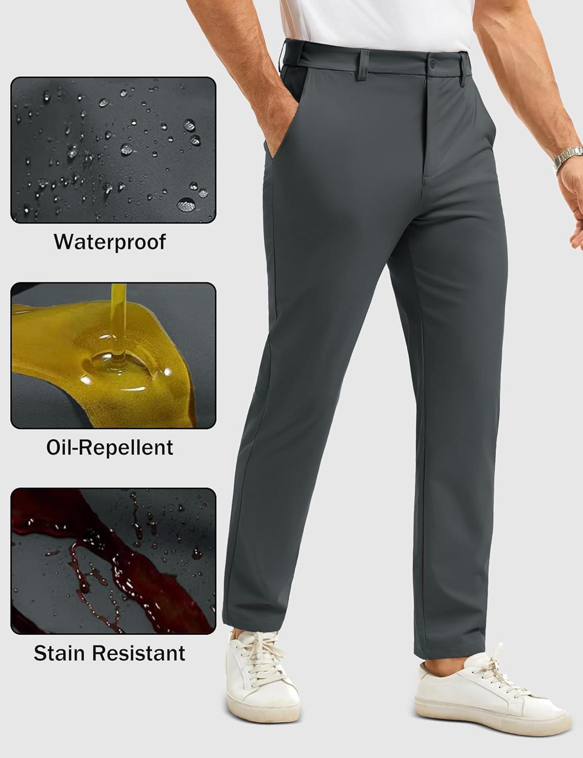 imageMAGCOMSEN Mens Casual Pants Straight Legs Flat Front Pants Waterproof Stretch Waist Trousers for GolfDark Grey