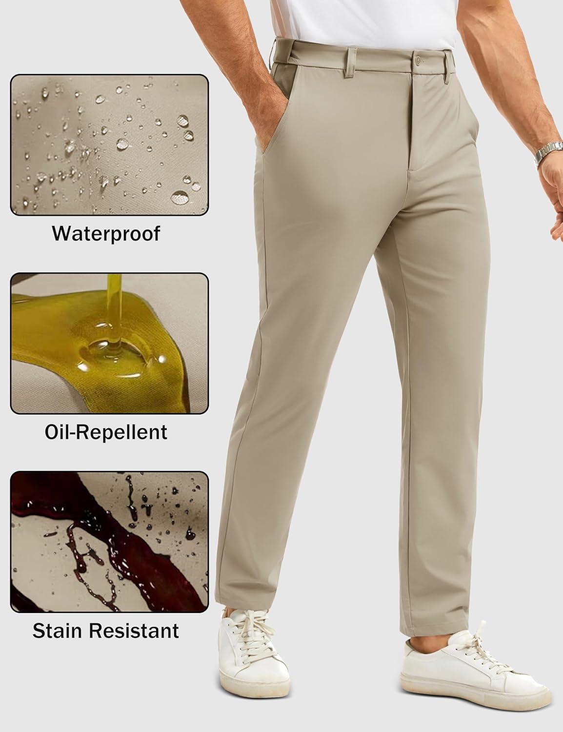 imageMAGCOMSEN Mens Casual Pants Straight Legs Flat Front Pants Waterproof Stretch Waist Trousers for GolfKhaki Gray