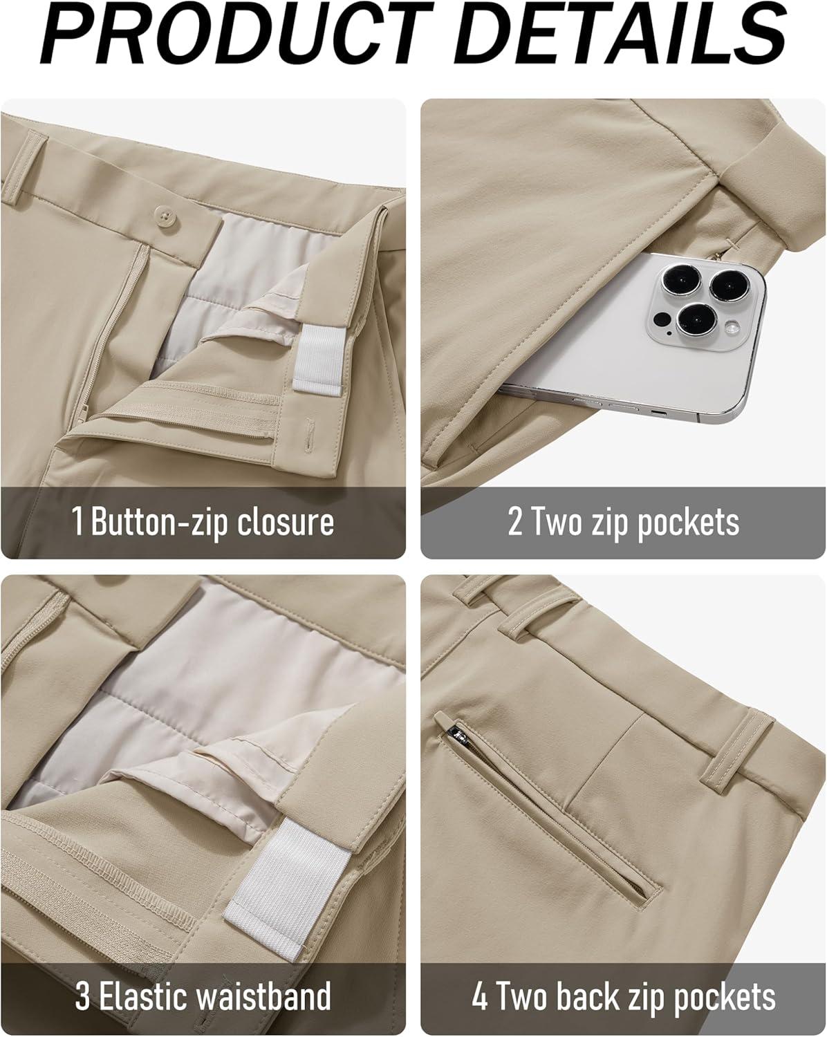 imageMAGCOMSEN Mens Casual Pants Straight Legs Flat Front Pants Waterproof Stretch Waist Trousers for GolfKhaki Gray