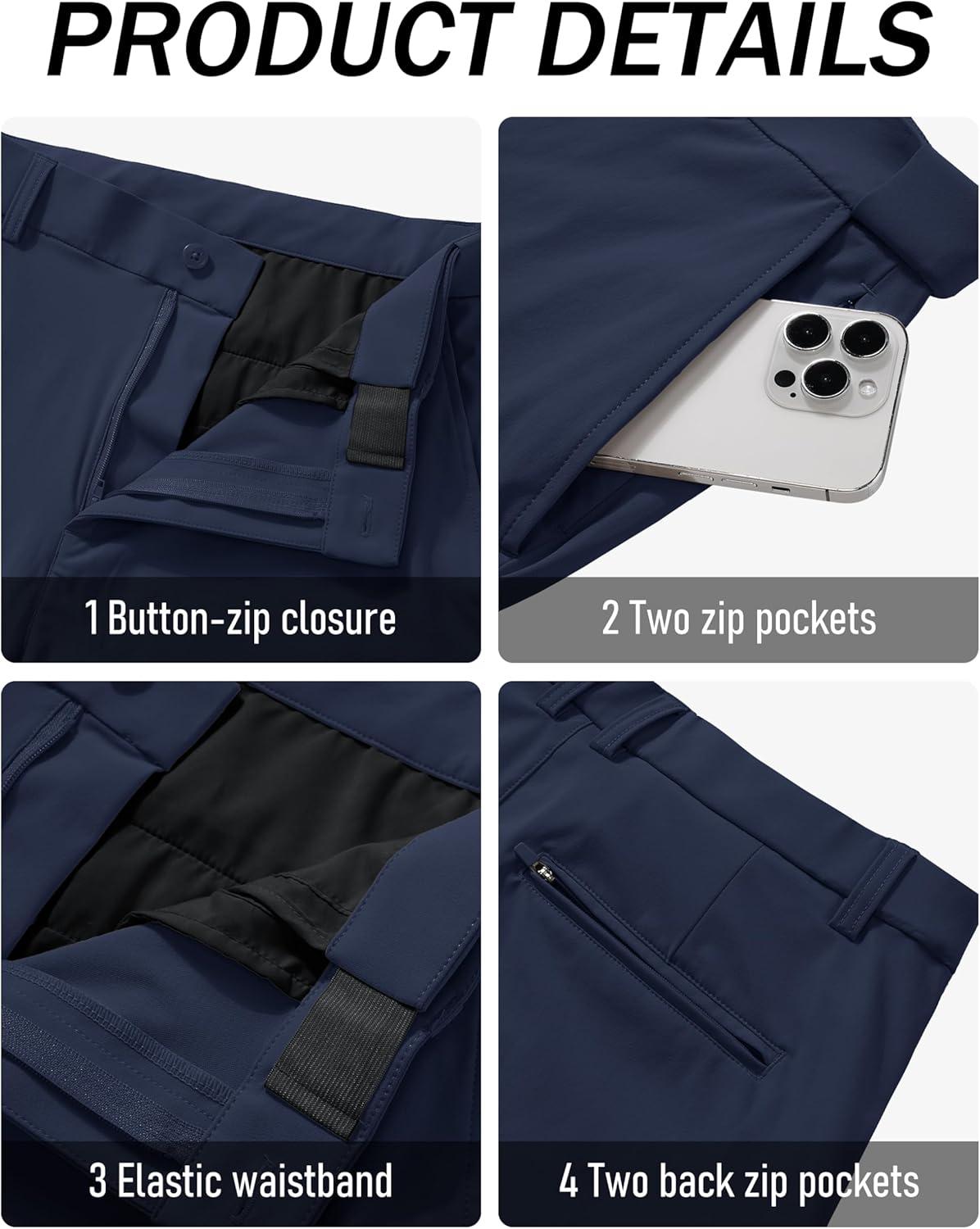 imageMAGCOMSEN Mens Casual Pants Straight Legs Flat Front Pants Waterproof Stretch Waist Trousers for GolfNavy
