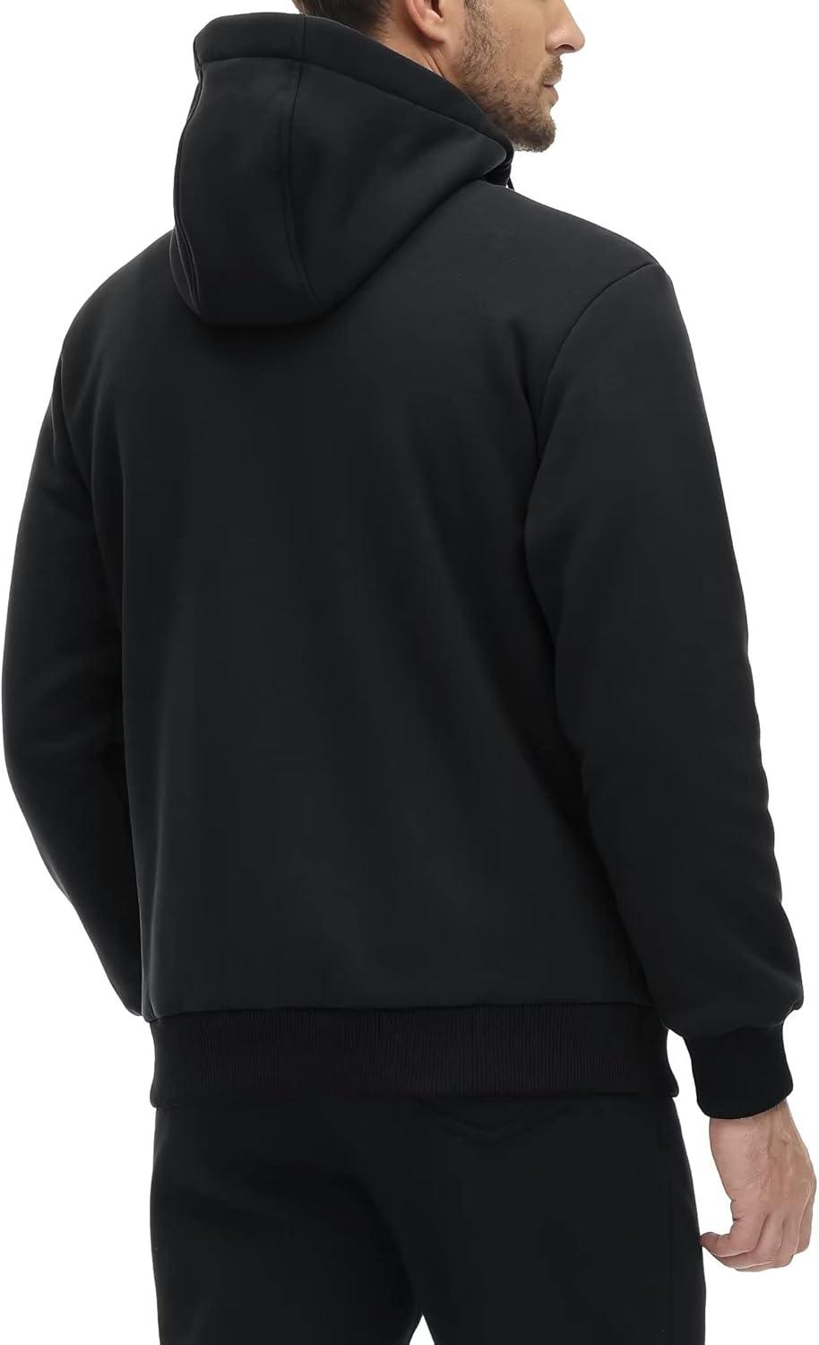 imageMAGCOMSEN Mens Fleece Hoodie Sherpa Jacket Full Zip Warm Fuzzy Windproof Winter Coats Hooded OutwearBlack