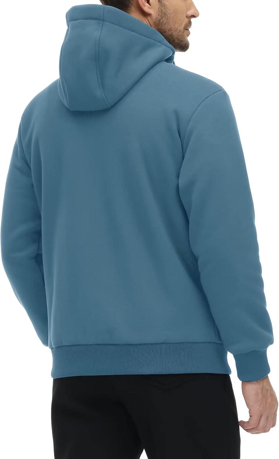 imageMAGCOMSEN Mens Fleece Hoodie Sherpa Jacket Full Zip Warm Fuzzy Windproof Winter Coats Hooded OutwearHaze Blue