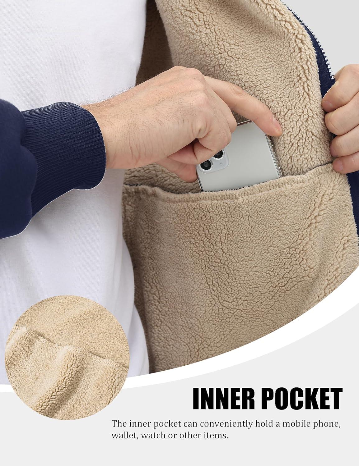 imageMAGCOMSEN Mens Fleece Hoodie Sherpa Jacket Full Zip Warm Fuzzy Windproof Winter Coats Hooded OutwearNavy