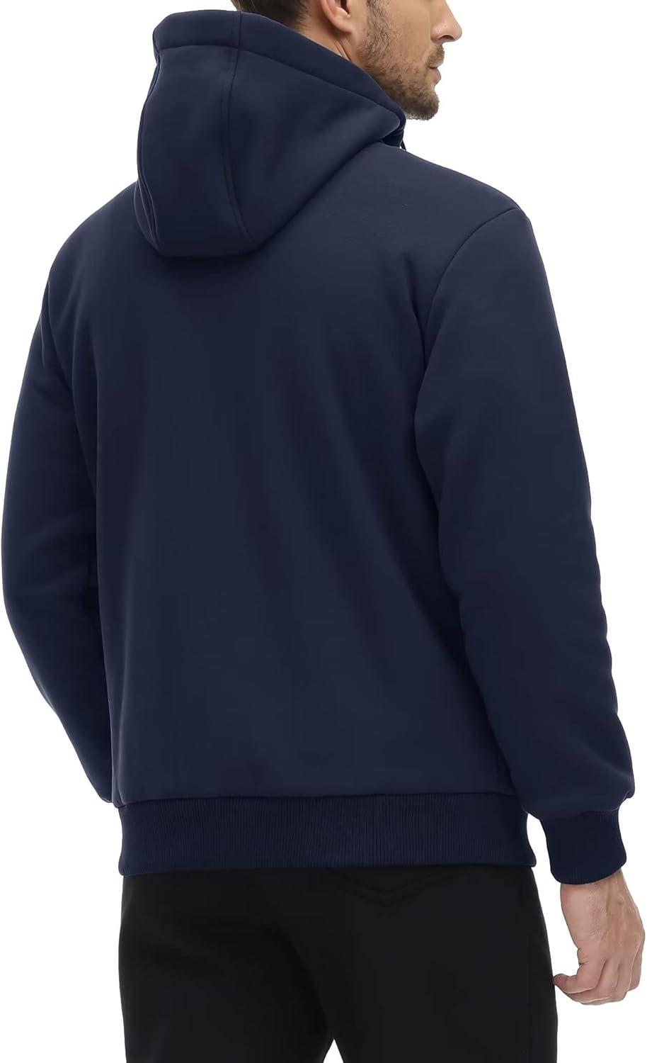 imageMAGCOMSEN Mens Fleece Hoodie Sherpa Jacket Full Zip Warm Fuzzy Windproof Winter Coats Hooded OutwearNavy