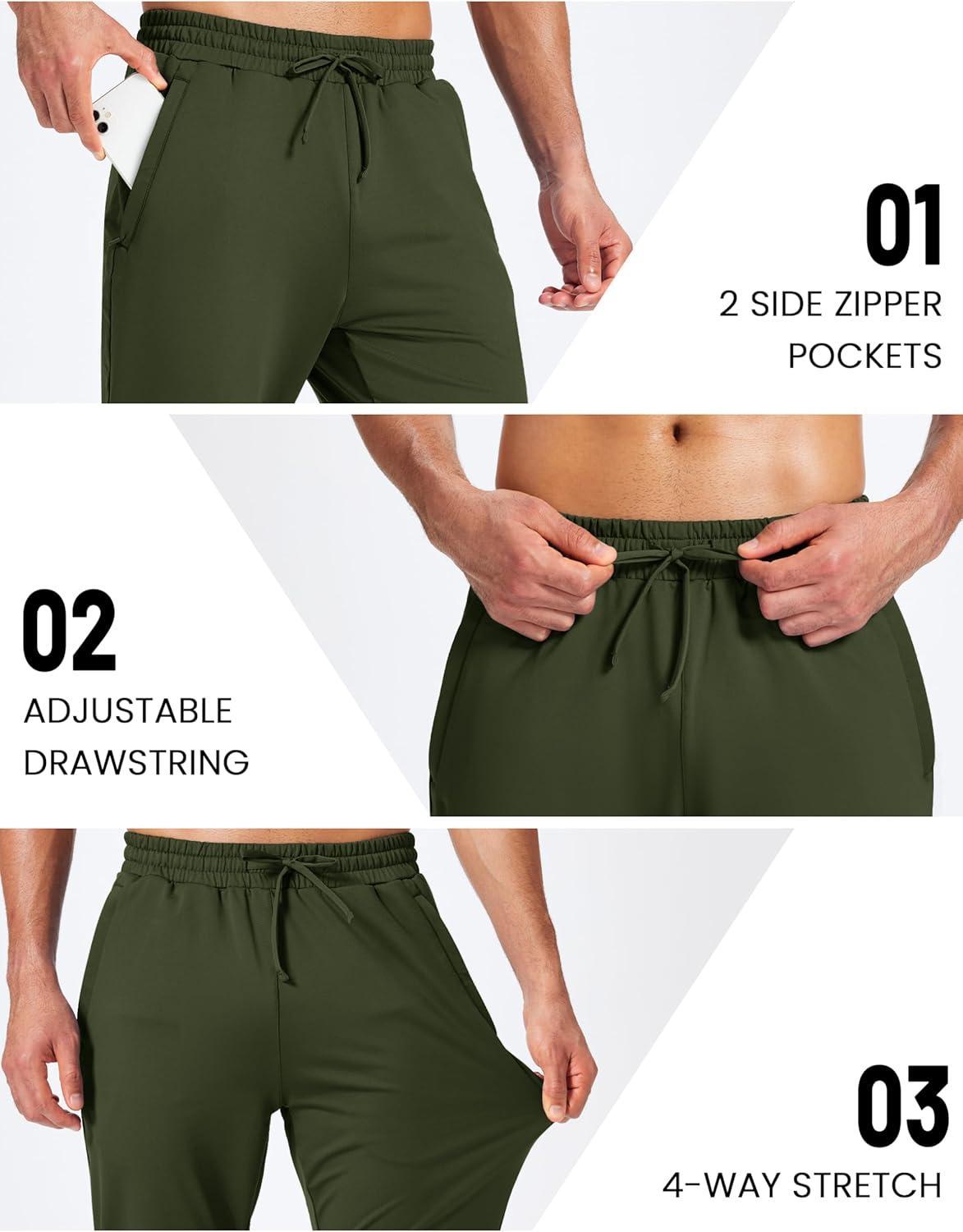 imageMAGCOMSEN Mens Fleece Joggers with Pockets Winter Warm Pants Workout Athletic Gym Sweatpants for MenArmy Green