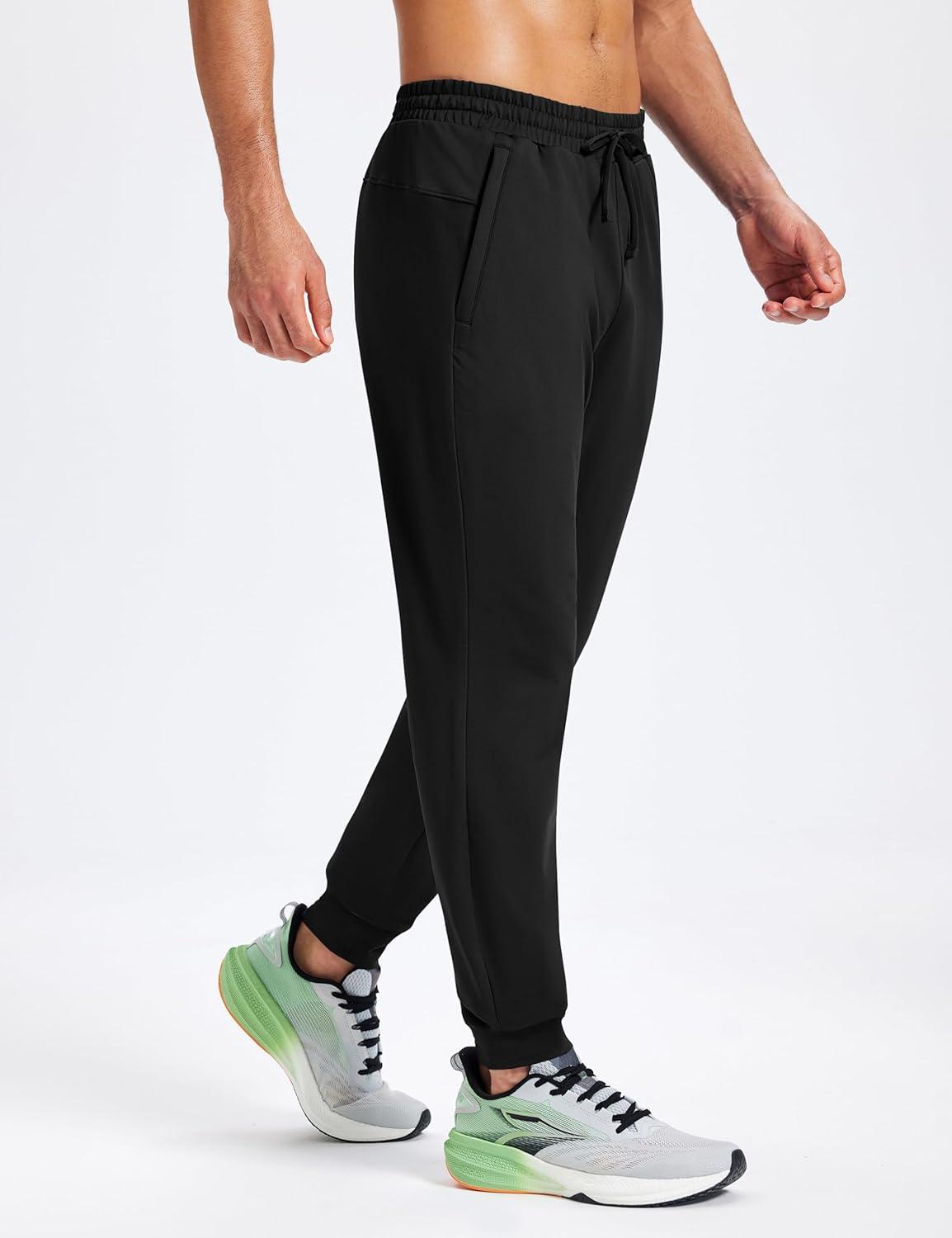 imageMAGCOMSEN Mens Fleece Joggers with Pockets Winter Warm Pants Workout Athletic Gym Sweatpants for MenBlack