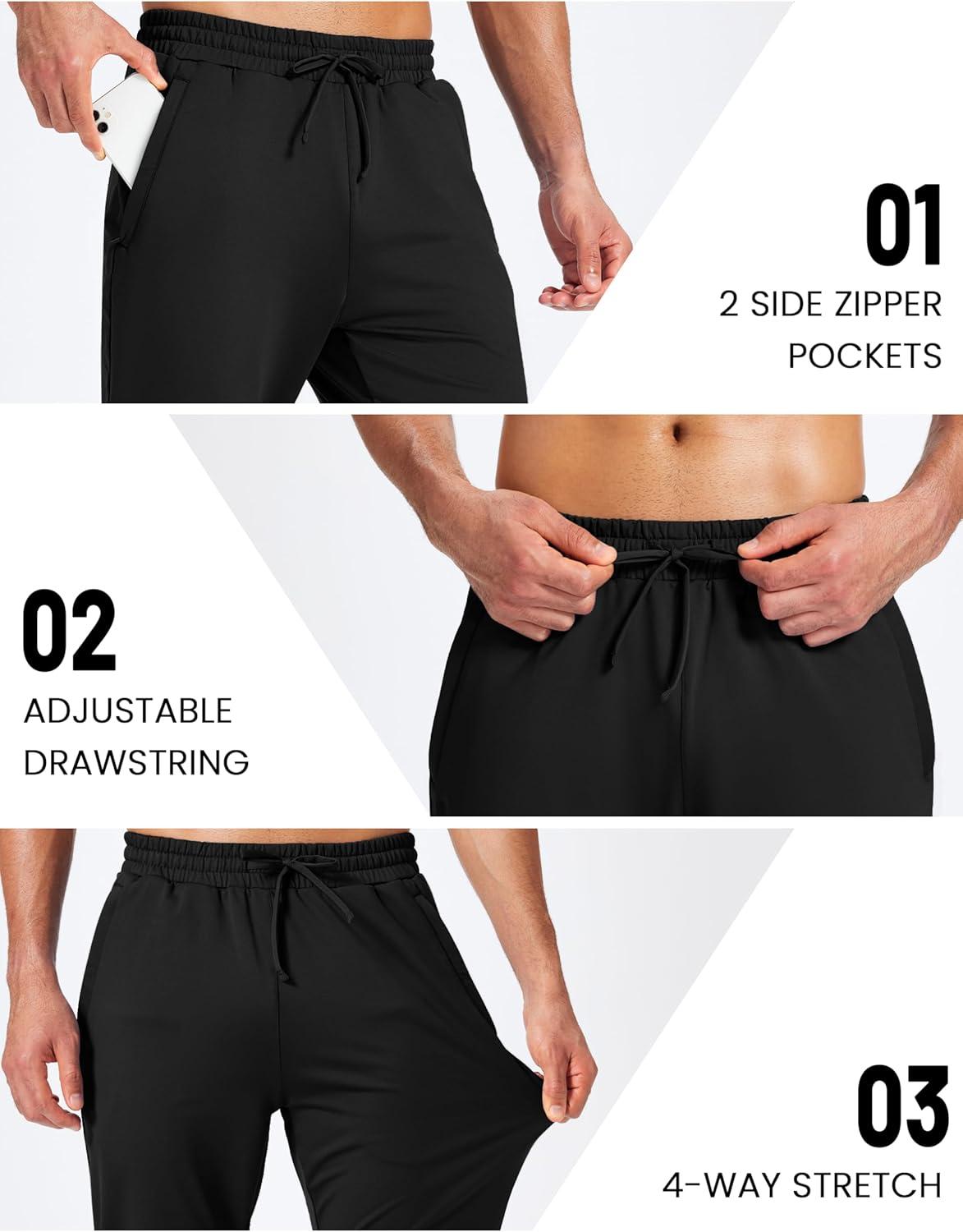 imageMAGCOMSEN Mens Fleece Joggers with Pockets Winter Warm Pants Workout Athletic Gym Sweatpants for MenBlack