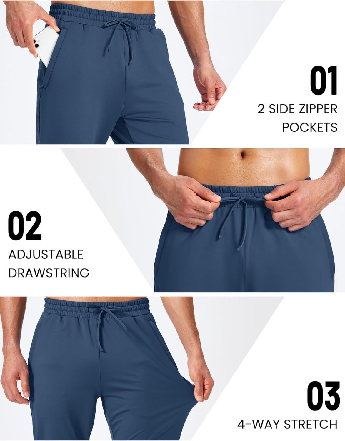 imageMAGCOMSEN Mens Fleece Joggers with Pockets Winter Warm Pants Workout Athletic Gym Sweatpants for MenBlue Grey