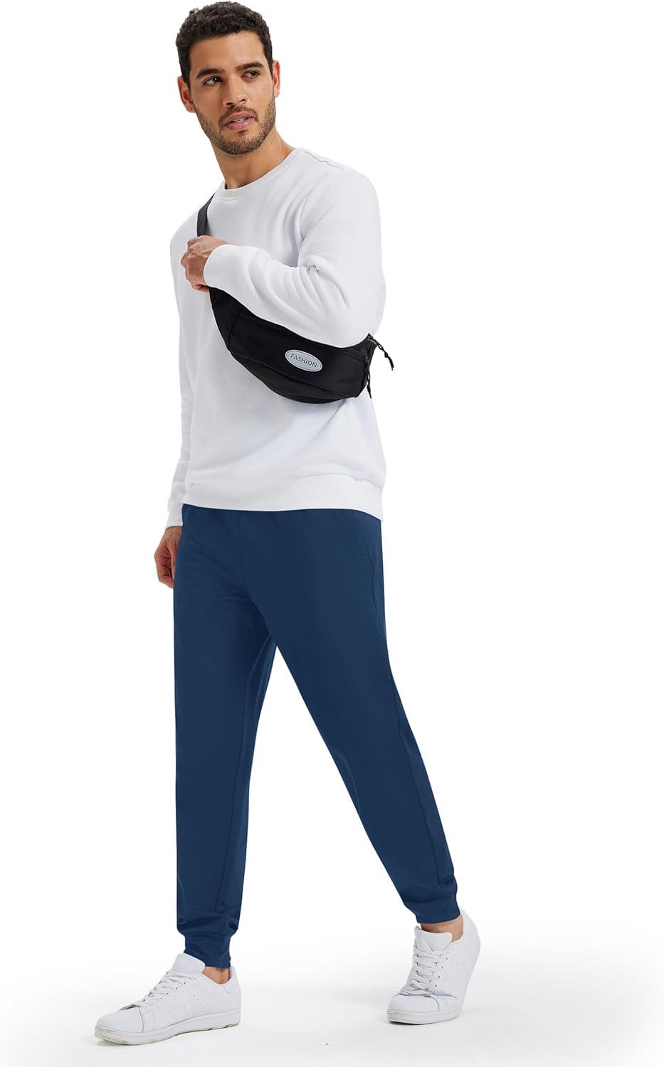imageMAGCOMSEN Mens Fleece Joggers with Pockets Winter Warm Pants Workout Athletic Gym Sweatpants for MenBlue Grey