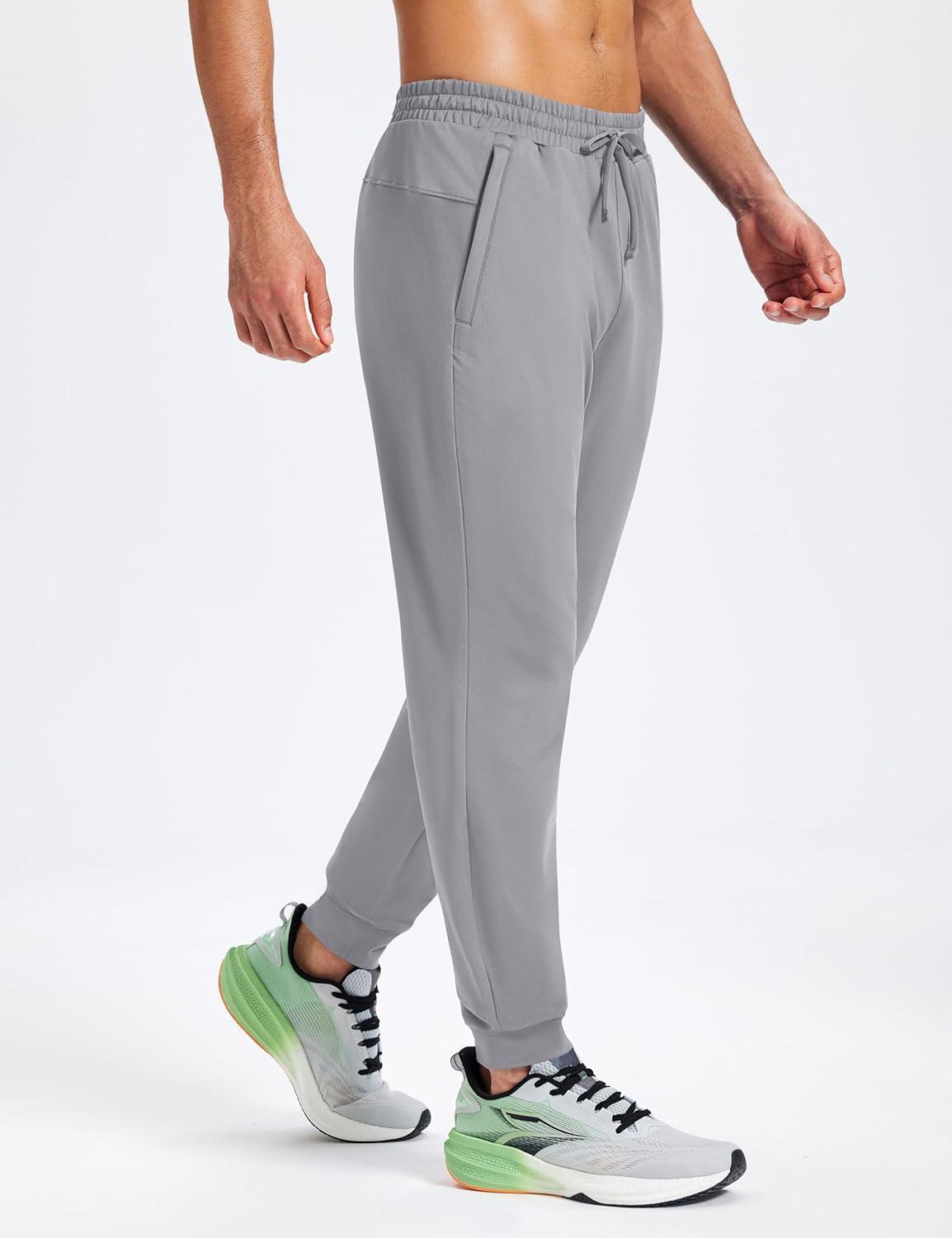 imageMAGCOMSEN Mens Fleece Joggers with Pockets Winter Warm Pants Workout Athletic Gym Sweatpants for MenLight Grey