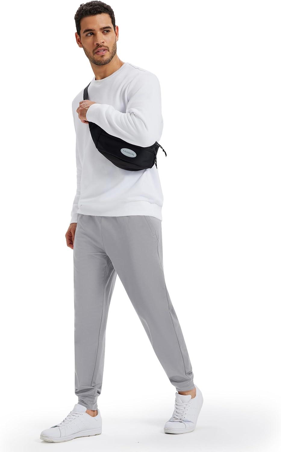imageMAGCOMSEN Mens Fleece Joggers with Pockets Winter Warm Pants Workout Athletic Gym Sweatpants for MenLight Grey