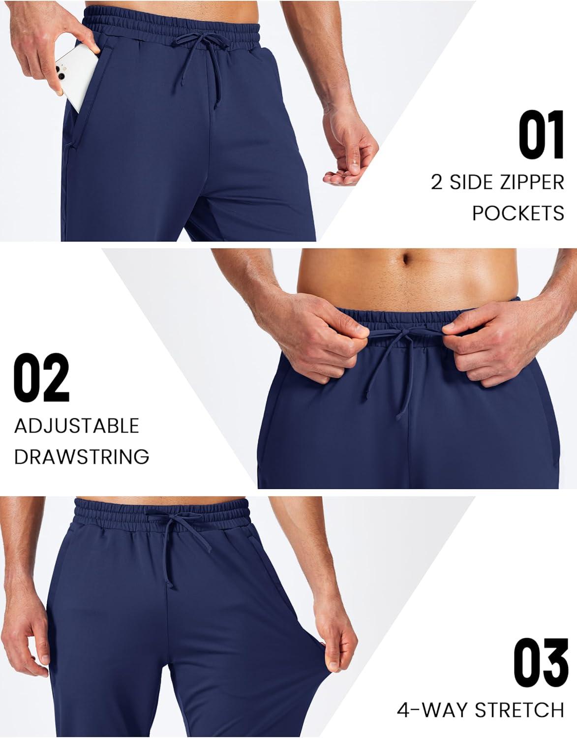 imageMAGCOMSEN Mens Fleece Joggers with Pockets Winter Warm Pants Workout Athletic Gym Sweatpants for MenNavy