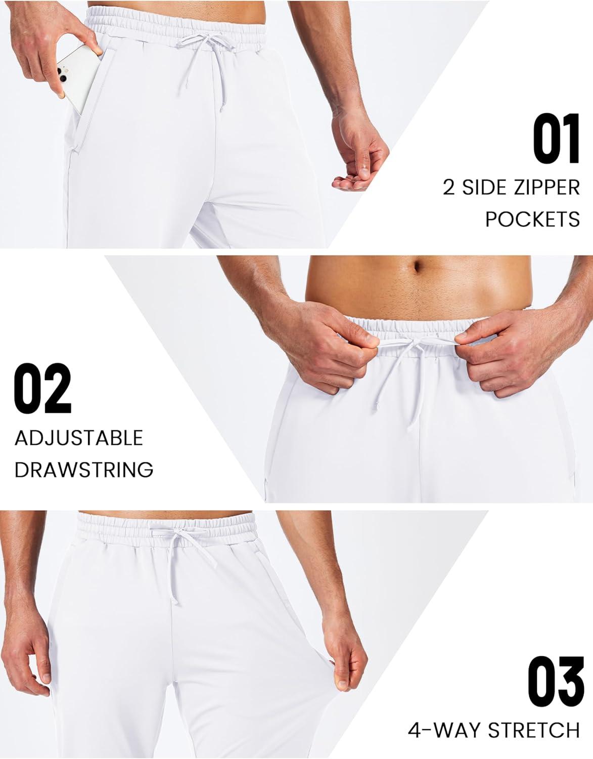 imageMAGCOMSEN Mens Fleece Joggers with Pockets Winter Warm Pants Workout Athletic Gym Sweatpants for MenWhite