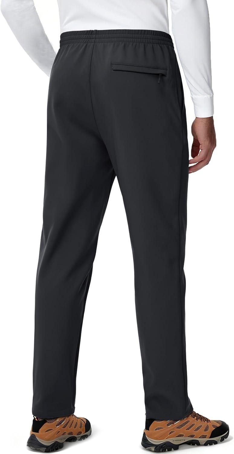 imageMAGCOMSEN Mens Fleece Lined Sweatpants with Zipper Pockets Athletic Workout Running Winter Water Resistant PantsBlack
