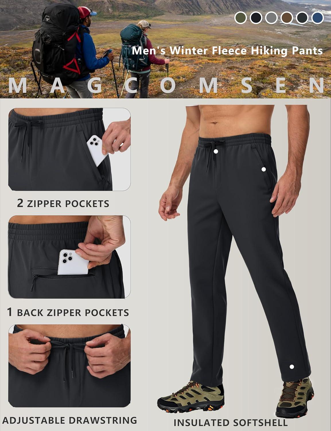 imageMAGCOMSEN Mens Fleece Lined Sweatpants with Zipper Pockets Athletic Workout Running Winter Water Resistant PantsBlack