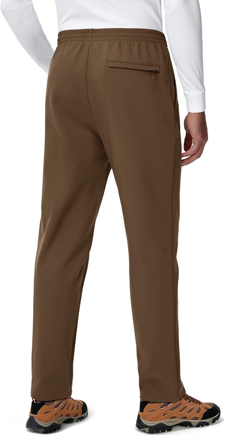 imageMAGCOMSEN Mens Fleece Lined Sweatpants with Zipper Pockets Athletic Workout Running Winter Water Resistant PantsDark Brown