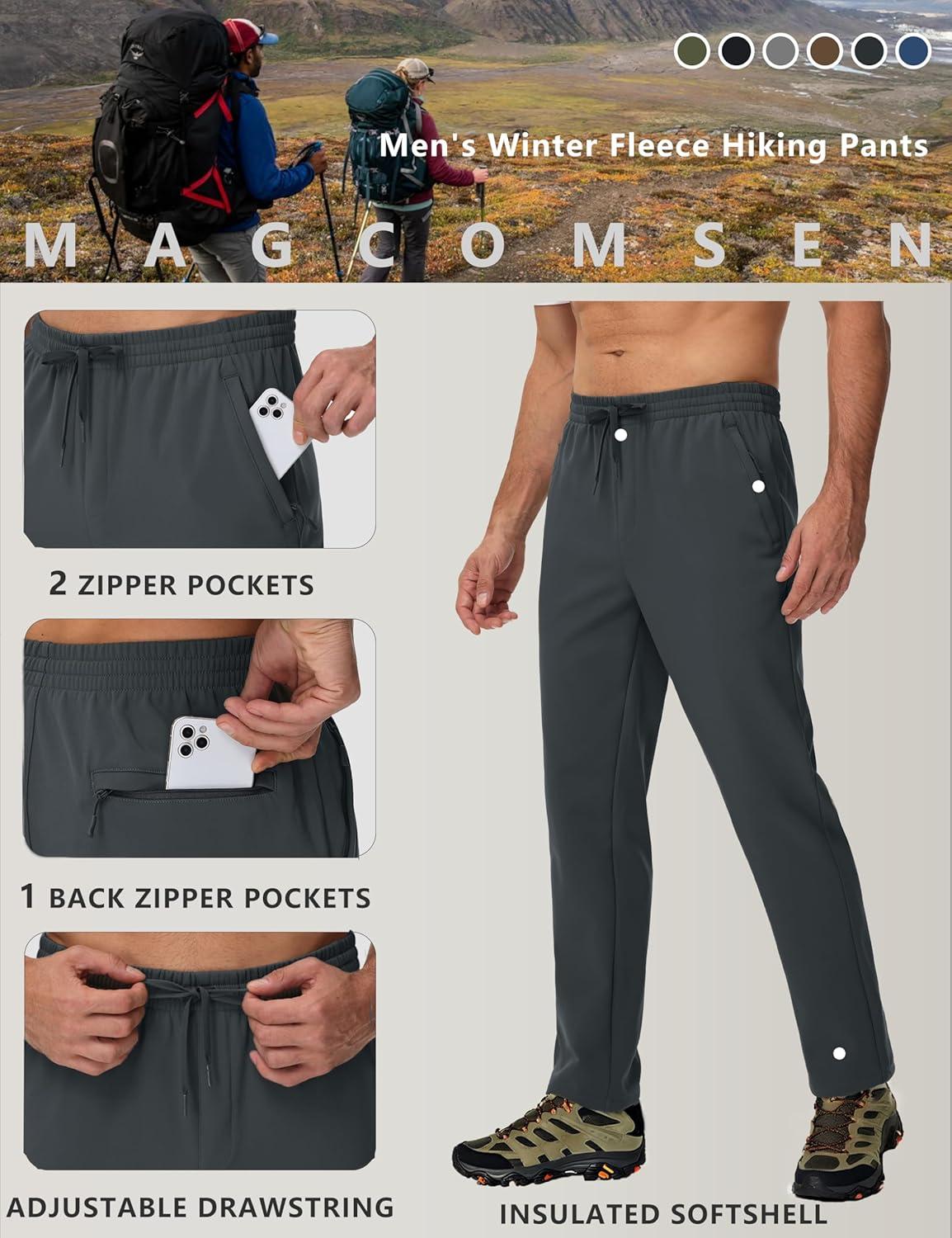 imageMAGCOMSEN Mens Fleece Lined Sweatpants with Zipper Pockets Athletic Workout Running Winter Water Resistant PantsDark Grey