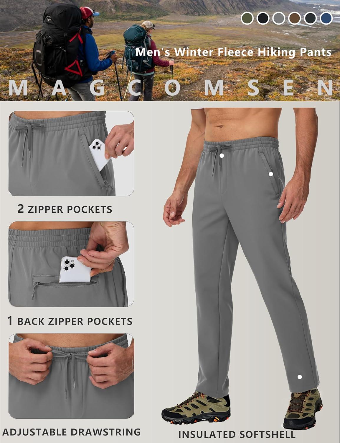 imageMAGCOMSEN Mens Fleece Lined Sweatpants with Zipper Pockets Athletic Workout Running Winter Water Resistant PantsMedium Grey