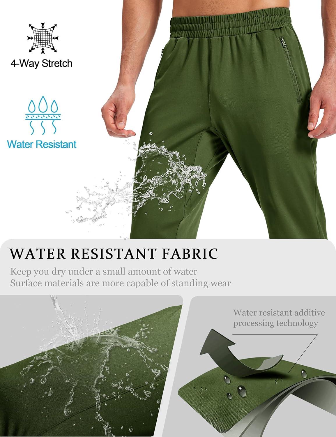 imageMAGCOMSEN Mens Fleece Lined Winter Warm Pants Water Resistant Workout Athletic Casual Sweatpants with 3 Zipper PocketsArmy Green