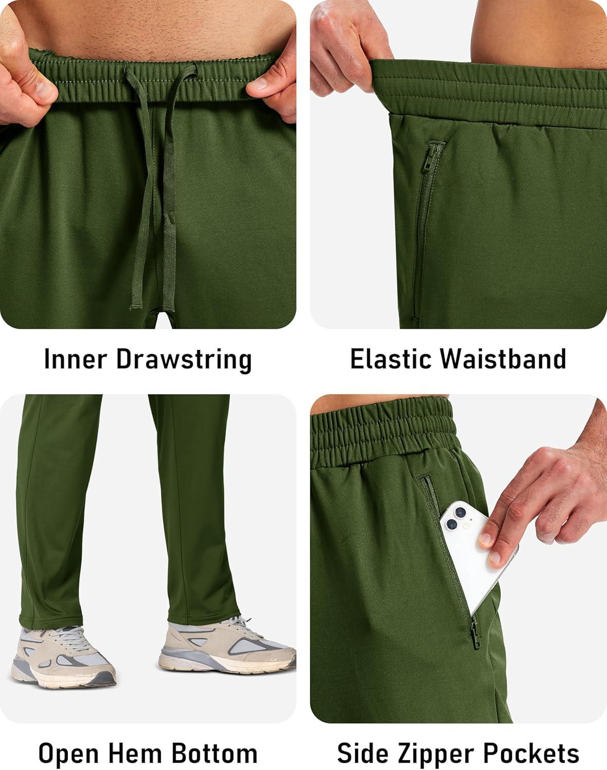 imageMAGCOMSEN Mens Fleece Lined Winter Warm Pants Water Resistant Workout Athletic Casual Sweatpants with 3 Zipper PocketsArmy Green