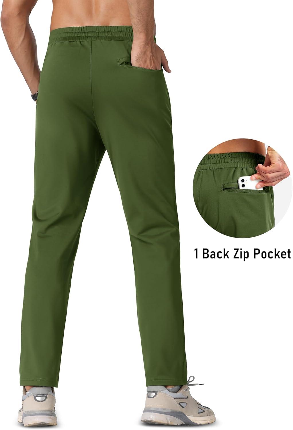 imageMAGCOMSEN Mens Fleece Lined Winter Warm Pants Water Resistant Workout Athletic Casual Sweatpants with 3 Zipper PocketsArmy Green